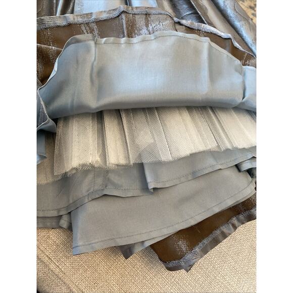 Carmen Marc Valvo Collection 8 Metallic Slate Blue Jacquard Silk Dress Lined - Picture 11 of 16
